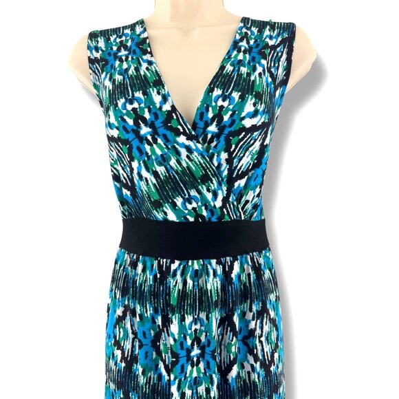Elementz Blue Green Watercolor Print Sleeveless Maxi Dress Size 1X 16 Plus Size - Picture 2 of 9